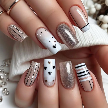 24Pcs Fashion Fake Nails Press on Long Ballet False Nails Art