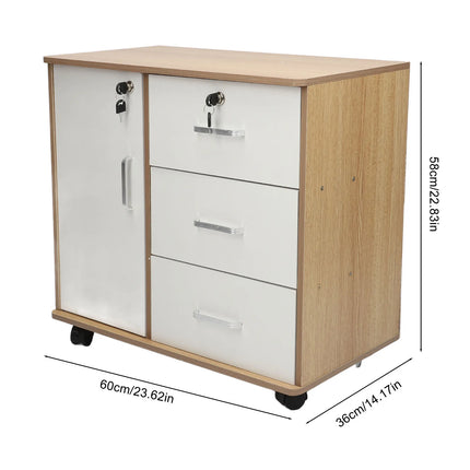 Bedroom Storage Cabinet Bedside Storage Cabinet with Lock Removable Wheels Anti Theft Wood Bedroom End Table for File Document