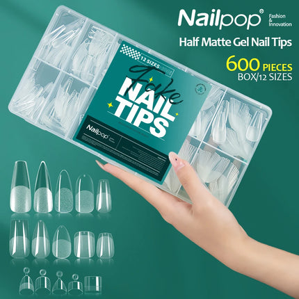 NAILPOP Soft Gel Nail Tips 600PCS Pre-Buff Full Cover