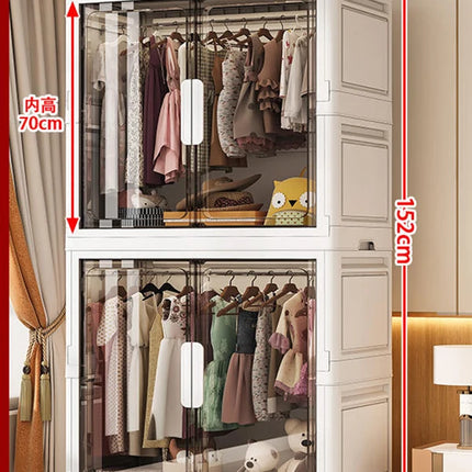 Double Door Open Clothes Storage Organizer with Wheels Foldable Wardrobe Cabinet Baby Cupboard Organizing Box Containers Bin