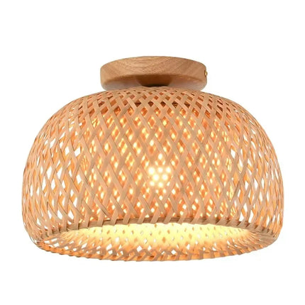 Handmade Boho Bamboo Wicker Ceiling Light Fixture Traditional Farmhouse Bedroom Nursery Hallway Corridor Mount Ceiling Light
