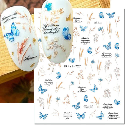 3d Nail Art Decals Elegant White RoyalBlue Roses Flowers