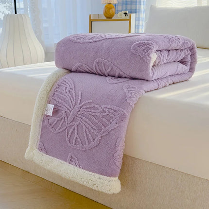 Butterfly Jacquard Taf Fleece Blanket with Exquisite 3D Butterfly Thick Warm Faux