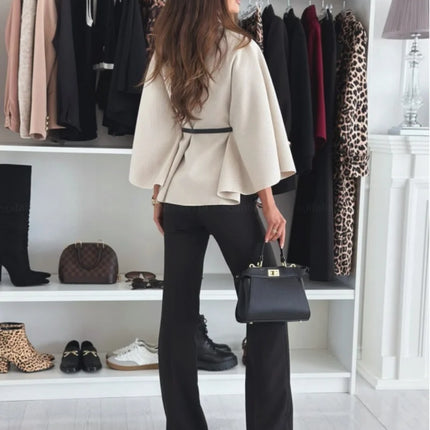 Elegant Autumn Solid Jackets Fashion Women Single Breasted Batwing Sleeve Thick New Coats Casual Loose Office Lady Chic jacket