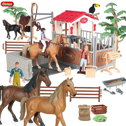 Farm Stable House Model Action Figures Emulational Horseman Horse Animals e Cute Educational Kids Toy Gift
