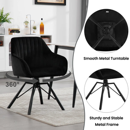 2PCS/SET Swivel Dining Chairs Velvet Living Room Ergonomic Leisure Chair Upholstered Lounge Kitchen Chair with Armrests