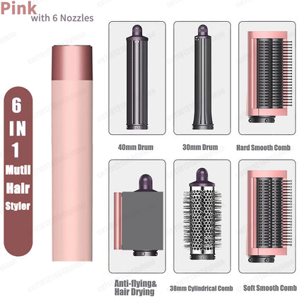 New 6 in 1 Hair Styler Auto Curling Dryer Wrap Hot/Cold Air Dryer 1300W Hair Straightener Curling Barrel Brush Salon Hair Dryer