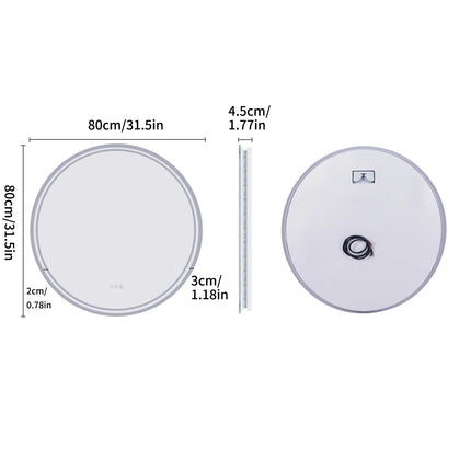 LUVODI Smart Illuminate Large Round Mirror for Bathroom Touch Screen Dimmable Anti-fog Bathroom LED Light Mirror
