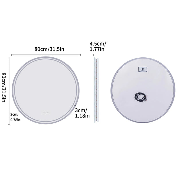 LUVODI Smart Illuminate Large Round Mirror for Bathroom Touch Screen Dimmable Anti-fog Bathroom LED Light Mirror
