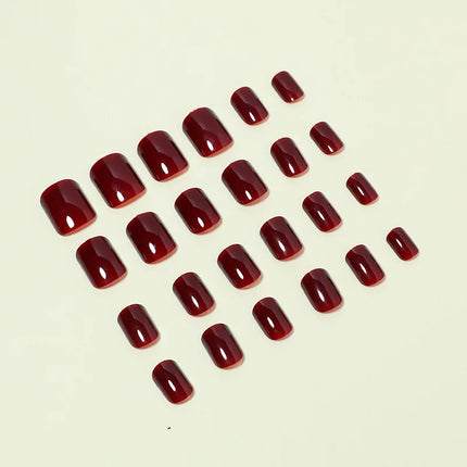 24Pcs Solid Color Wine Red Design Press on Nail Short Square