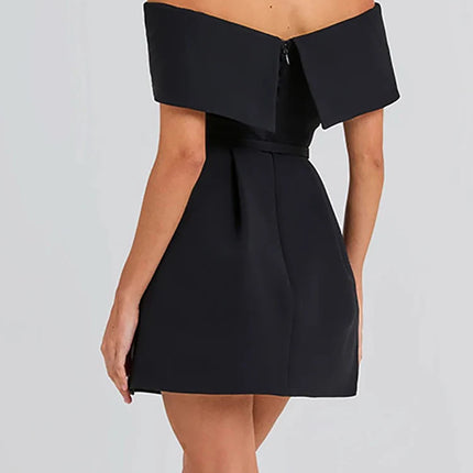 Slash Neck Off The Shoulder Solid Mini Dress, Women Spring Summer Patchwork Simple Party Dress, 2024 Short Sleeve Ladies Dress