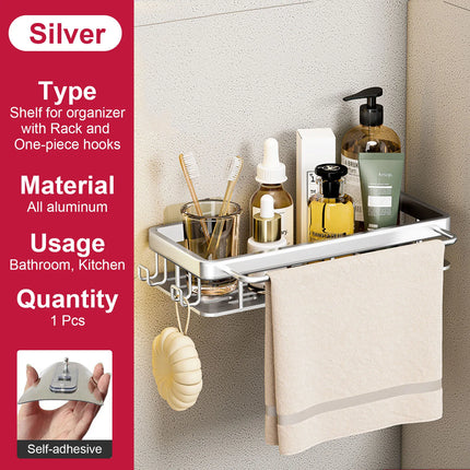 Bathroom Shelf No Drill Wall Mounted Shampoo Bottle Shower Corner Rack Toilet Storage Rack Aluminum