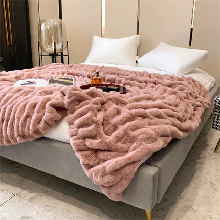 High-end Faux Rabbit Fur Warm Winter Blanket Soft Thicken Warmth Blankets for