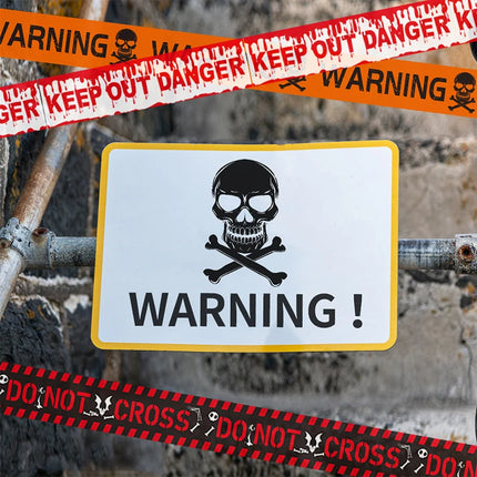 Skull Head Warning Tape Signs Halloween Decoration
