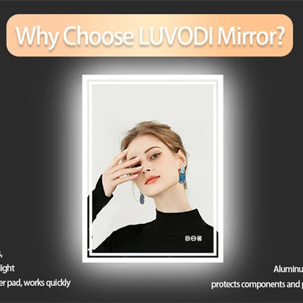 LED Bathroom Mirror 3 Size Dimmable Wall Mounted Mirror Rectangle Makeup Mirror Demist, Vertical/ Horizontal Backlit, IP65 Rated