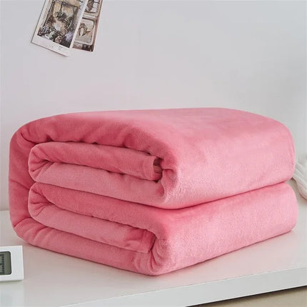 Super Soft Coral Fleece Blanket 220gsm Light Weight Solid Pink Blue