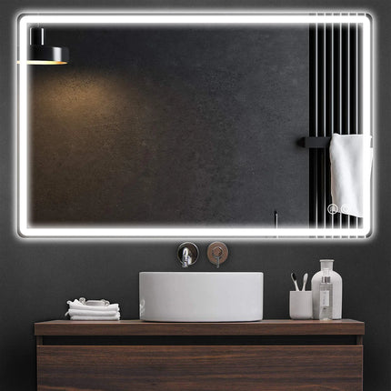 Round Bathroom Mirror with LED Lights Wall-mounted Anti-fog Mirror Light Touch Switch Color Temperature Adjustable Stepless Dimm