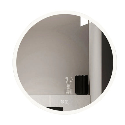 Round Bathroom Mirror with LED Lights Wall-mounted Anti-fog Mirror Light Touch Switch Color Temperature Adjustable Stepless Dimm