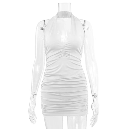Sexy Deep V Evening Party Sleeveless Backlss Dress 2024 Summer Short White Halter  Dresses Women Tight Club Mini Dress Clubwear