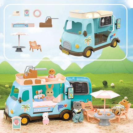 School Bus Book Shelf 1/12 Dollhouse Forest Family Ice Cream Sales Vehicle