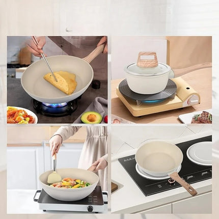 Kitchen Essentials Pot Set of 12 Non Stick Cookware Sets with Granite Coating and Universal Sensing Gas
