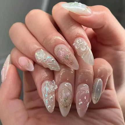 24Pcs French False Nails Almond Fake Nails