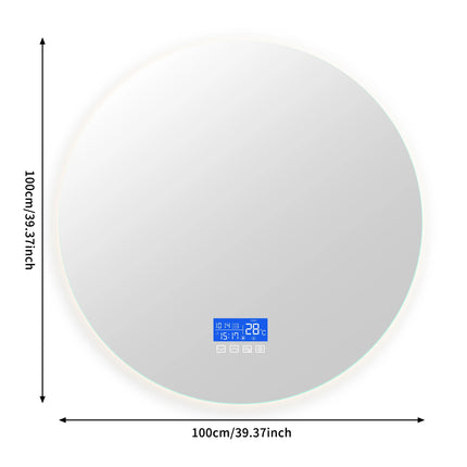 Multi Functional Circular Bathroom Mirror, Wall Mirror with Temperature Display, Defogging Function, and Brightness Adjustment