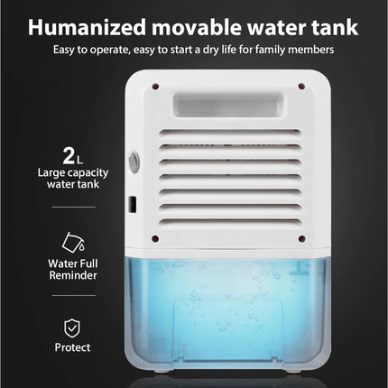 Air Dehumidifier 72W Home Dehumidifier portable dehumidifier Tank capacity 2000ML Air Dryer For Home Bedroom Office Kitchen Drye