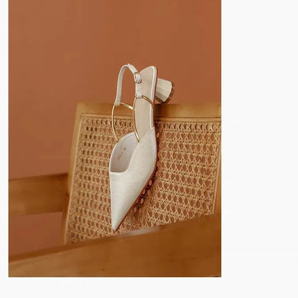 Women's Low Heels Sandals Fashion Pointed Toe Women's Stiletto Heels Slingback Casual Slippers Wedding Bride 2024 New