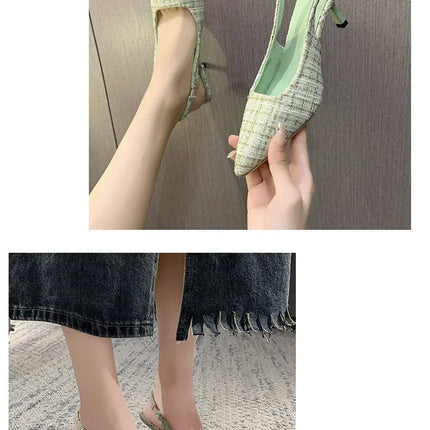 Sea Salt Blue Pointed High Heel Sandals for Women Back Hollow Half Headed Single Shoes Fashion Versatile Casual Shoes