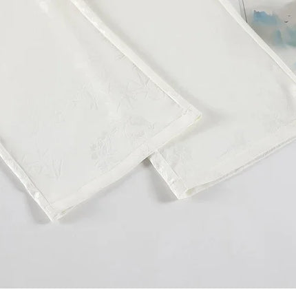 New Chinese Style Jacquard Wide Leg Satin Pants for Women Elegant Solid Office Lady Women's Casual Loose Pants Female