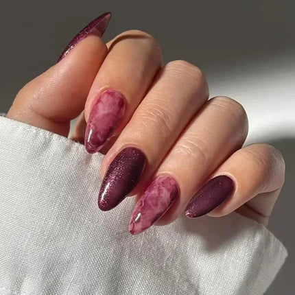 24Pcs Autumn Winter Matte Almond False Nails with Glue Rose