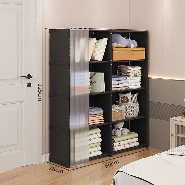 Dustproof Wardrobe with Curtains Multi-layer Storage Rack Large Capacity Open Storage Cabinet Simple Assembly Storage Furniture