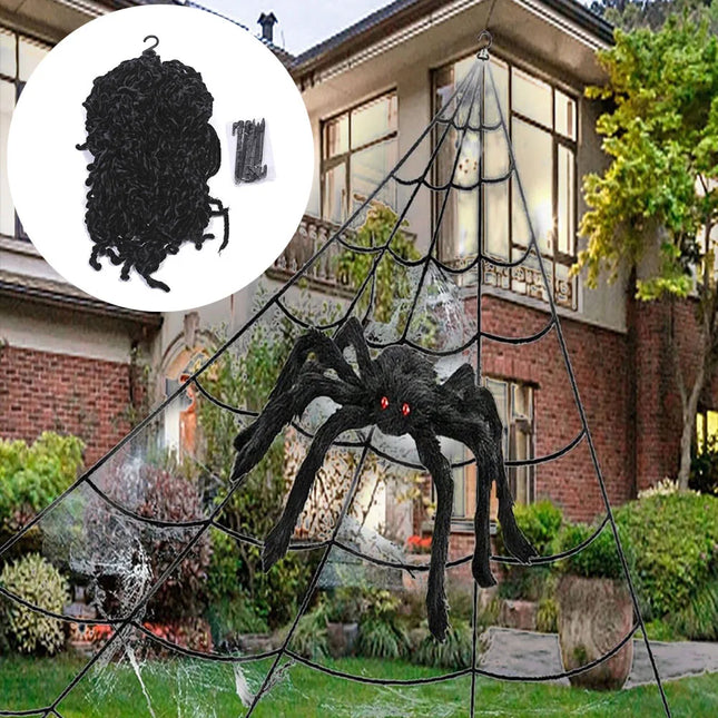 Halloween Triangle Spider Web,5m Large Plush Simulation Spide