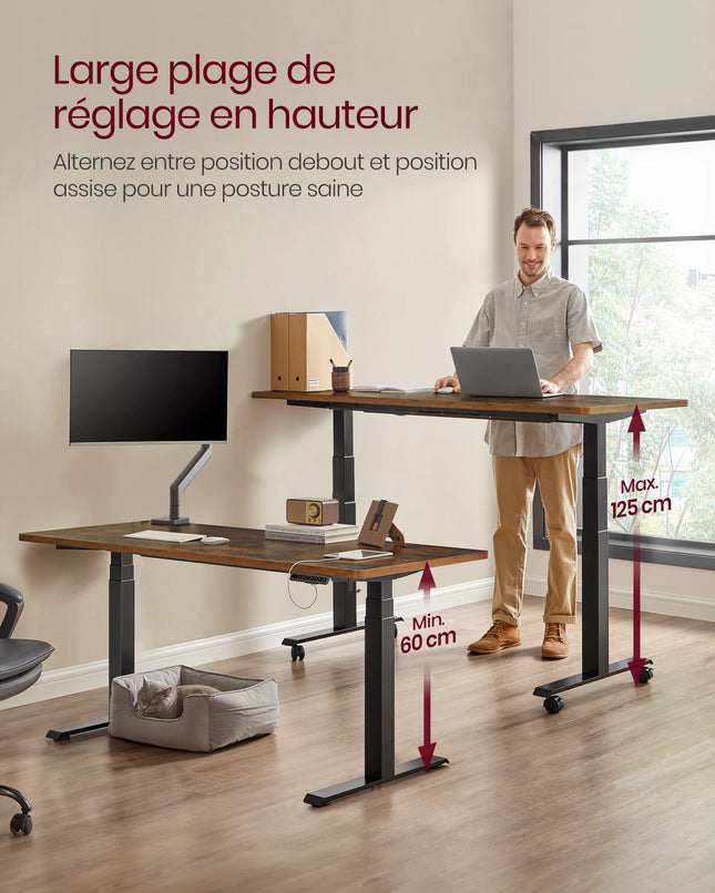 VASAGLE Height-Adjustable Electric Desk, Table Frame, Double Motor, 3-Way Telescopic Legs, Memory Function