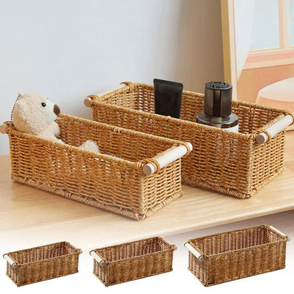 Rattan Storage Basket Wicker Storage Baskets for Shelves Desktop Wicker Baskets for Storage Woven Baskets S/M/L Sizes