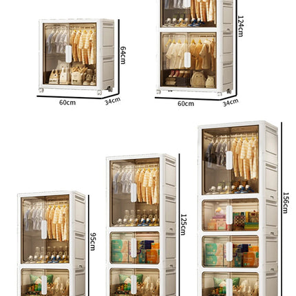 Double Door Open Clothes Storage Organizer with Wheels Foldable Wardrobe Cabinet Baby Cupboard Organizing Box Containers Bin