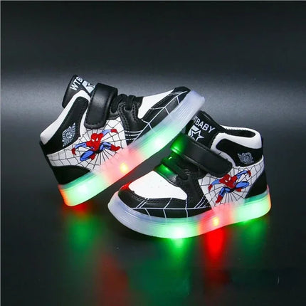 Disney Children's Led Light Shoes Fashion Aoger Spiderman Boys Sneakers Girls