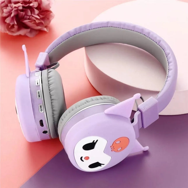 Kuromi Wireless Bluetooth Headsets Cartoon with Mic Foldable Lightweight Earphone for Phones Laptop