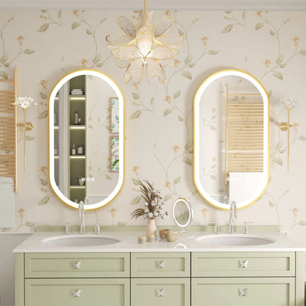 Large LED Oval Bathroom Mirror with Stepless Dimmable Lighted Vanity Mirror for Wall Mounted Vanity with Frame Anti-Fog Memory