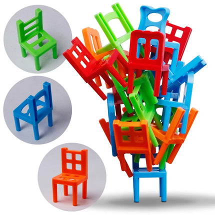 18Pcs/set  Mini Chair Assembly Blocks Plastic Balance Toy Stacking Chairs Kids Desk Educational Play Game Balancing Traning Toys