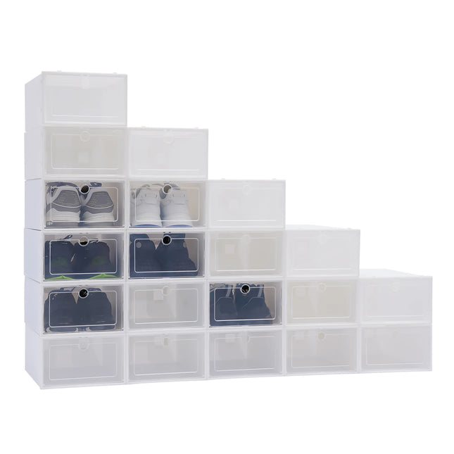 20 Pack Shoe Storage Box,Clear Stackable Shoe Organizer for Closet, Space Saving Foldable Shoe Rack Sneaker Container Bin Holder