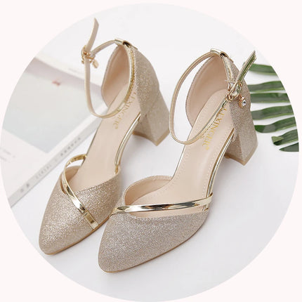 Women Sweet High Quality Beige Pu Leather Buckle Strap High Heel Shoes Lady Cool Comfort European Stylish Heel Shoes B9024