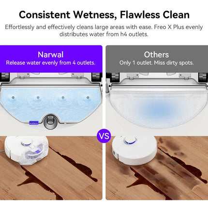 Narwal Freo X Plus 7800Pa Robot Vacuum Cleaner 3.5H Runtime Tri-Laser Structured Light Zero-Tangling Floating Brush 1L Dust Bin