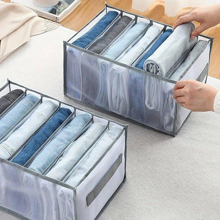 Wardrobe Clothes Organizer with Handle, 7 Grids Drawer for Folded Clothes, Washable Fabric Storage Bag for T-Shirts, and More