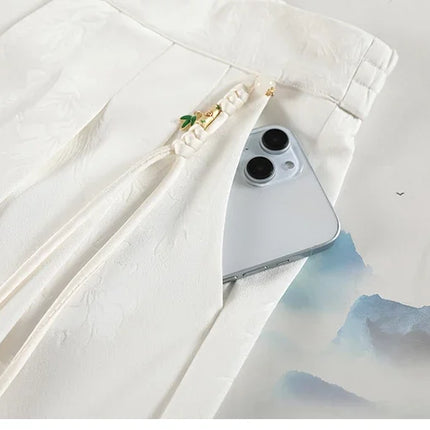 New Chinese Style Jacquard Wide Leg Satin Pants for Women Elegant Solid Office Lady Women's Casual Loose Pants Female