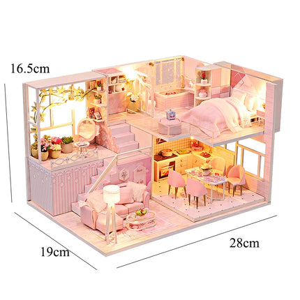 Doll House Kit 3D Wooden Mini DollHouse Assembly Building with Furniture Kit Toys Children's