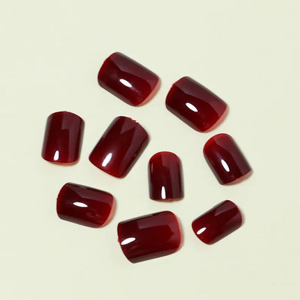 24Pcs Solid Color Wine Red Design Press on Nail Short Square