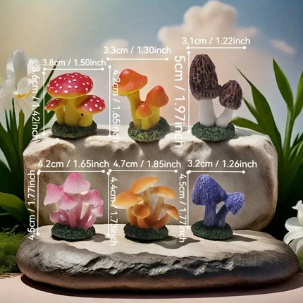 6pcs Miniature Simulation Mushroom Model, Home Décor Crafts, Fairy Garden, Mini Landscape,
