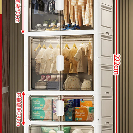 Double Door Open Clothes Storage Organizer with Wheels Foldable Wardrobe Cabinet Baby Cupboard Organizing Box Containers Bin